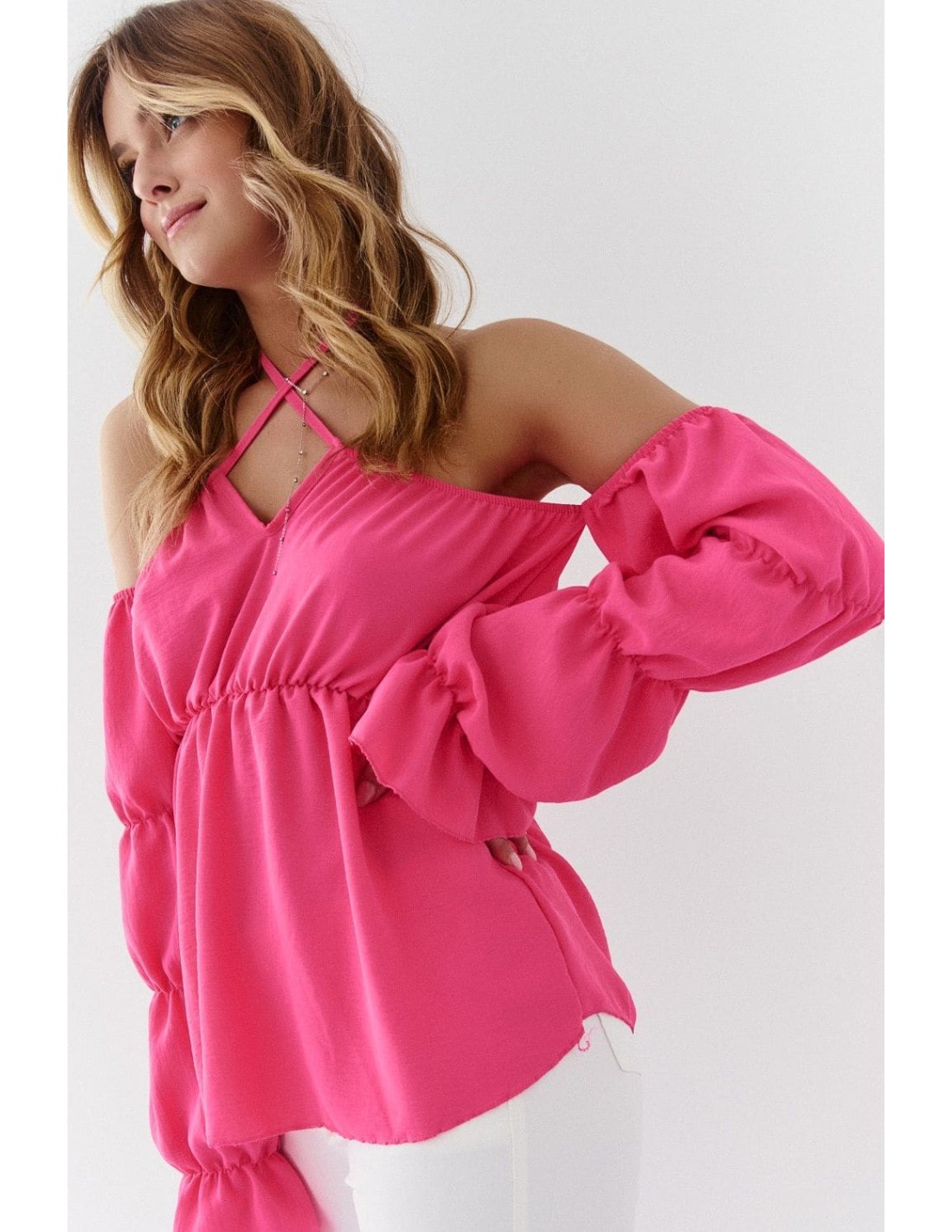 Bluza spaniola cu volane, roz 560 - Magazin online - Boutique